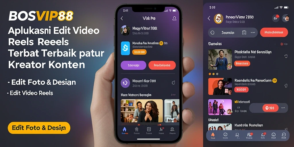 Antarmuka BOSVIP88 dengan fitur editing video reels yang lengkap.