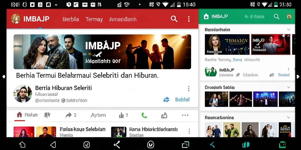 Antarmuka aplikasi IMBAJP menampilkan berita selebriti terupdate dengan desain yang menarik.