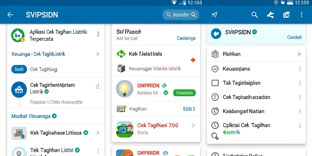 Antarmuka utama aplikasi SVIPSIDN untuk cek tagihan listrik.